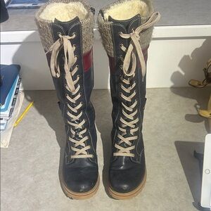 Rieker Black and Red Lace Up Boots